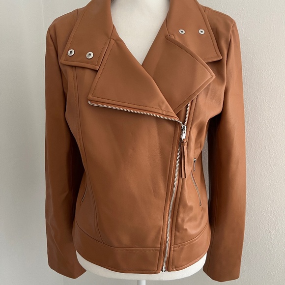 Susana Monaco Camel Brown Faux Vegan Leather Moto Jacket NWT